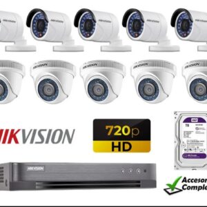 Kit 10 Camaras De Seguridad Hd 720P Hikvision Con Disco De 2TB y accesorios completos