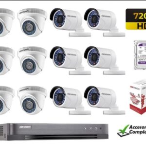 Kit 12 Cámaras De Seguridad Hd 720P Hikvision Con Disco De 2TB, Cable y accesorios completos