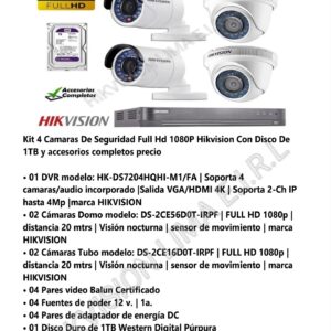 kit de 4 cámaras1080p full hd con accesorios + 1 disco de 1 tb wester digital purpura